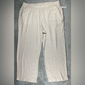 Old Navy Linen Pants Womens XXL Tall High Waisted Wide Leg Natural Beach Coastal